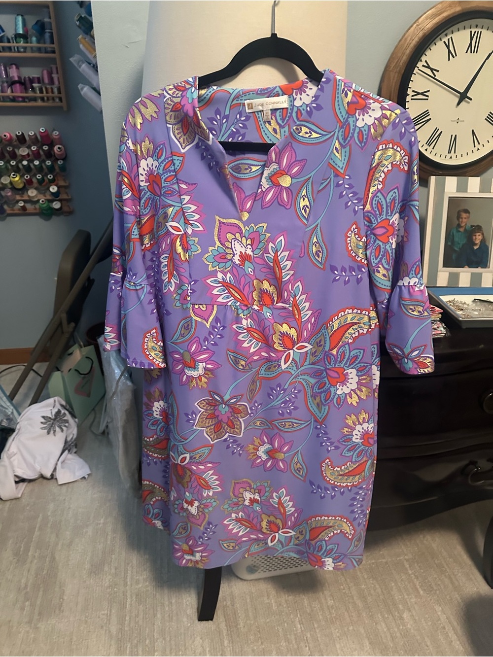 Jude Connally Lavender Paisley Floral Gilded Dress, New, Size extra small - Picture 6 of 14